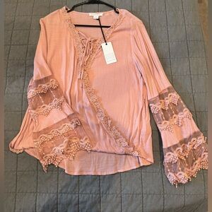Elegant Pink Lace Trim Top